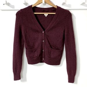 Aritzia Wilfred Cashmere Blend Cropped Burgundy  Cardigan - Small